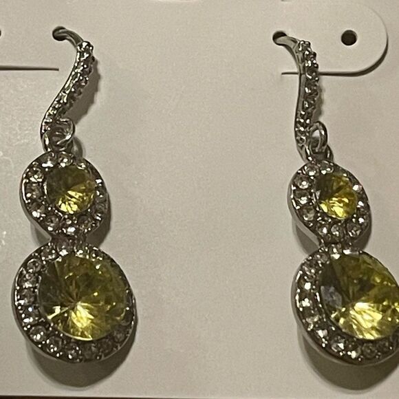 NWT Charter Club dangle yellow crystal Earrings silver tone - Picture 1 of 6